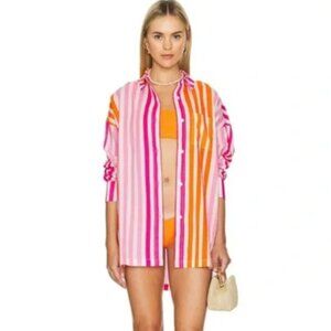 Beach Riot Alexa 100% Cotton Top Sunset Stripes Beach Button Up REVOLVE